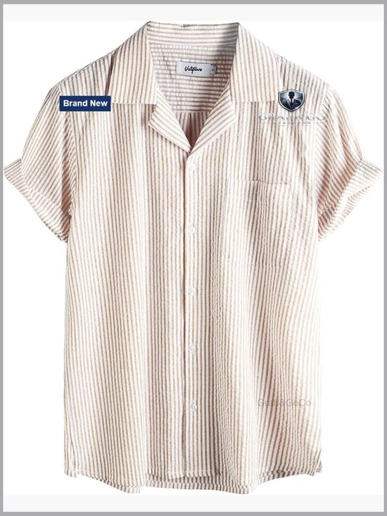 Other - Men's Striped Cotton Button Down Short Sleeve Shirt Casual Summer Beach